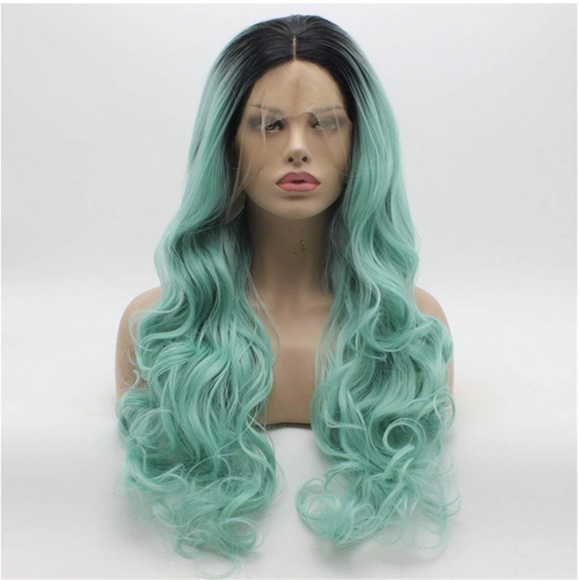 ?26” BLUE GREEN OMBRÉ CURLY  LACE FRONT WIG *NWT*
